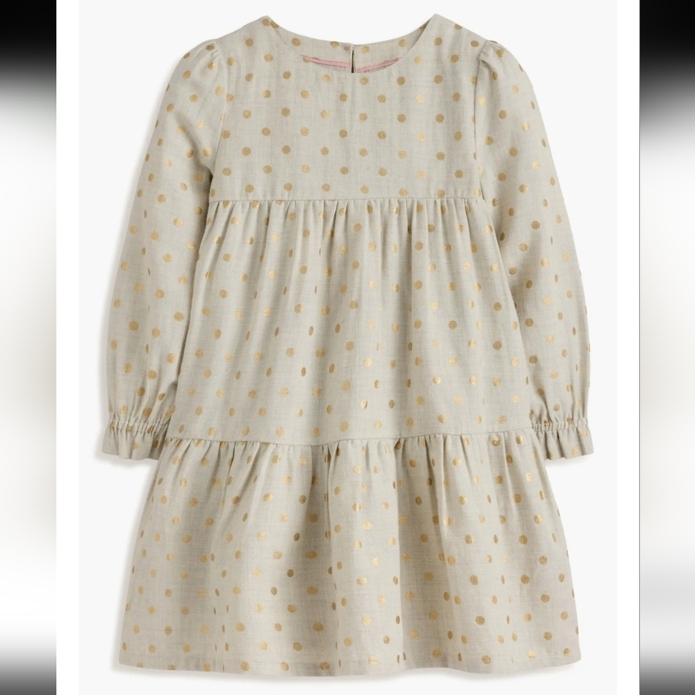 Mini Boden Cream Dress with Gold Dots